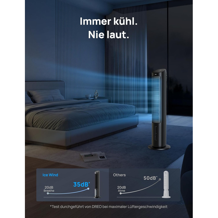 Охолоджувач повітря Dreo з водяним охолодженням, тихий, 40-дюймовий, з поворотом 80°, 3 режими, 4 швидкості, з пульт керування (білий/чорний)