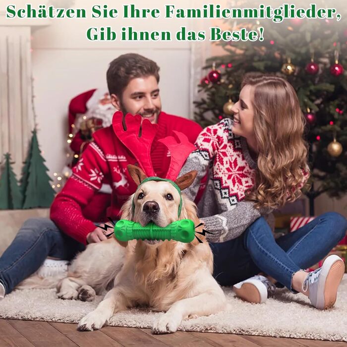 HETOO Dog Toy, indestructible, robust, squeaking, chew toy for aggressive chewers, large and medium-sized dog breeds, dental care (Large, Green)
