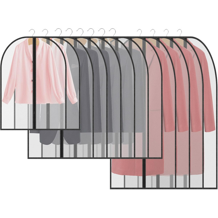 12 містких мішечків для одягу з блискавкою, прозорі чохли для одягу, захисні мішечки від пилу для костюмів, суконь, пальто, курток. Організація зберігання одягу