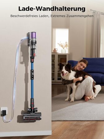 Бездротовий пилосос Proscenic P16 з акумулятором, 55 кПа, 550 Вт, 65 хв, гнучкий гофрований з'єднувач, GreenEye, щітка Anti-Tangle, для килимів, твердих поверхонь, шерсті домашніх тварин, автосалонів, блакитний