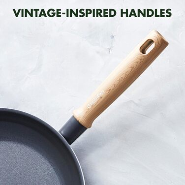 GreenPan Hudson Healthy Ceramic Non-Stick Coating, 8-Piece Cookware Set, Pots and Pans, Vintage Wood-Inspired Handle, PFAS-Free, Dishwasher Safe, Black 8 Piece Cookware Pots and Pans Set Schwarz