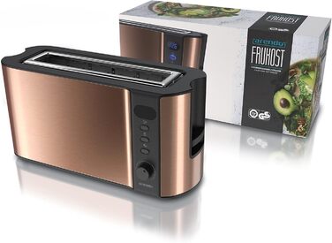 Тостер Arendo Automatik з широкими прорізами, функція розморожування, теплоізоляційне подвійне покриття, вбудований підставка для тостів, висувна шухляда для крихт, сертифікат GS, матеріал: мідь