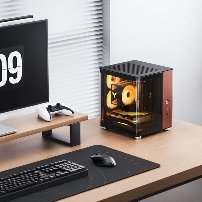 Корпус для ПК Jonsbo TK-0 Mini-ITX, чорний — SFF корпус із загартованим склом та дерев'яними елементами, підтримка відеокарт до 230мм, USB-C