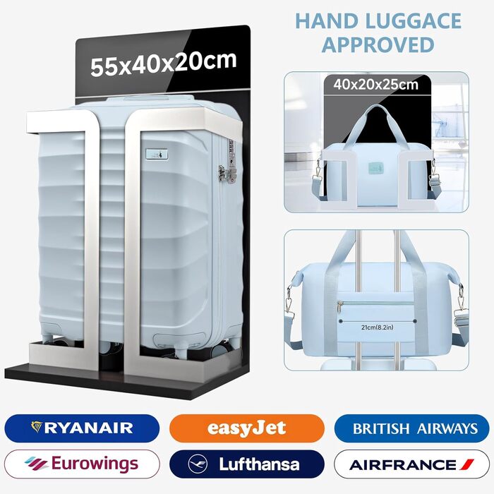 Набір валіз Sea Choice 5 в 1 з ABS-пластику: велика місткість, TSA-замок, ручна поклажа. Включає: валіза-тележка, сумка для подорожей, косметичка. Колір: м'ятно-зелений