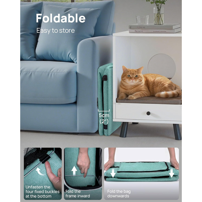 Транспортна сумка для котів Pecute Katzentasche: легка, складана, для котів та маленьких собак, до 4 кг, 44 x 23 x 30 см, аква-зелений