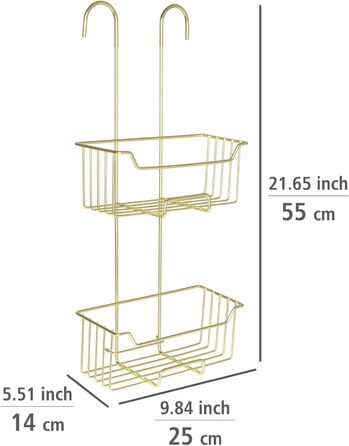 WENKO Thermostat Shower Caddy Model Milo, 2 Tiers, Shower Shelf for Hanging on the Faucet, Stainless Steel (Rustproof) Shelf, 25 x 55 x 14 cm, Gold