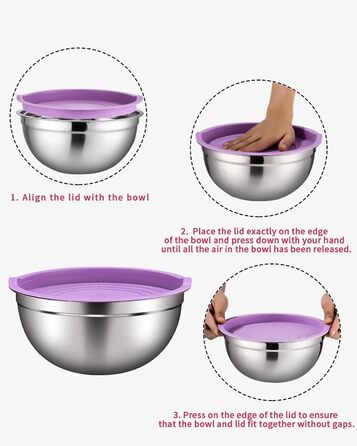 Set of 7 stainless steel bowls with colorful lids, mixing bowls, salad bowls, stackable for minimal storage, essential cooking, kitchen utensils