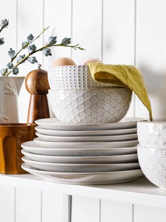 Набір посуду LE TAUCI: 12 елементів (4 сервізи) – тарілки, десертні тарілки, миски, білий колір, для миття в посудомийній машині