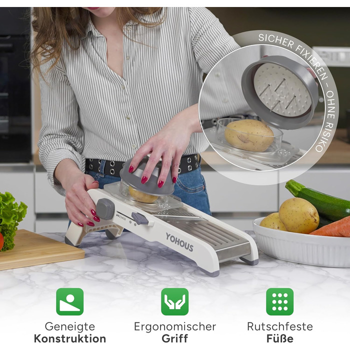 Обрізчик овочів Mandoline з нержавіючої сталі – професійний овочеріз з регулюванням товщини нарізки, для нарізки жульєном/кубиками/смужками, придатний для миття в посудомийній машині