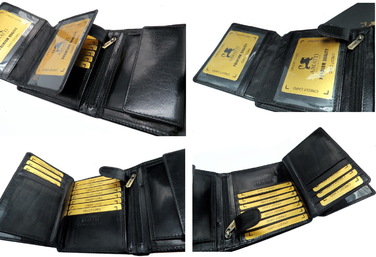Шкіряний вертикальний гаманець Abiatti чорного кольору з RFID-захистом та 14 відділеннями