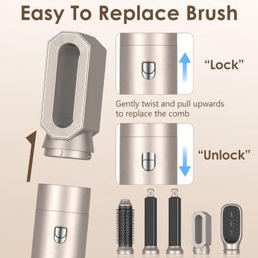 Набір для укладки волосся Airstyler Set: професійний фен-щітка 1000W, 5 насадок, автоматична завивка, випрямлення, об'єм, мультистайл, колір шампань