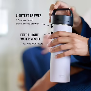 ESPRO P0 Ultralight Французька прес-кава для однієї порції, термобутилка з нержавіючої сталі для подорожей, кемпінгу та щоденного використання, вакуумна ізоляція, 470 мл, Frost Wisteria