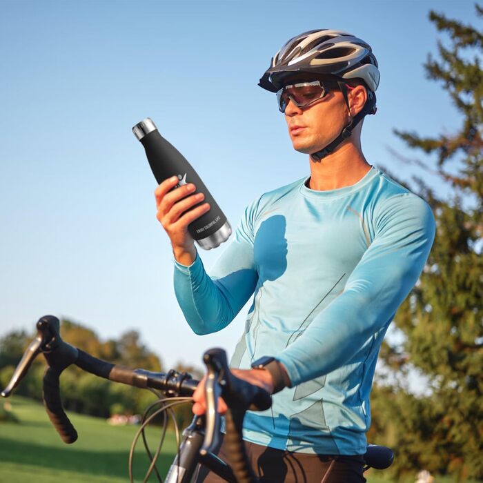 Термос KollyKolla: пляшка для води з нержавіючої сталі 500мл/750мл/1л, не протікає, без BPA, ізоляція, для дітей, спорту, школи, фітнесу, активного відпочинку, кемпінгу, чорний