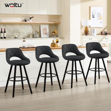 Барні стільці WOLTU 2 шт. з підніжкою та спинкою, з дерева, для кухні, бару, кафе, ресторану, білий, BH111ws-2