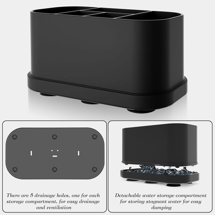 Тримач для зубних щіток з силікону, органайзер для ванної кімнати з присосками, 5 слотів, водонепроникний, для сім'ї (чорний)