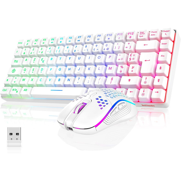 RedThunder K84 Combo: Бездротова клавіатура та миша USB, AZERTY (французька), 75% TKL, 3200 DPI (біла)