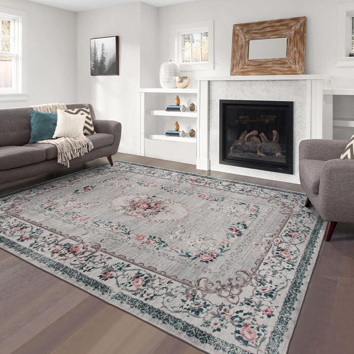 Килим TALETA для вітальні, спальні, офісу: вінтажний, квітковий, сірий, 160 x 230 см