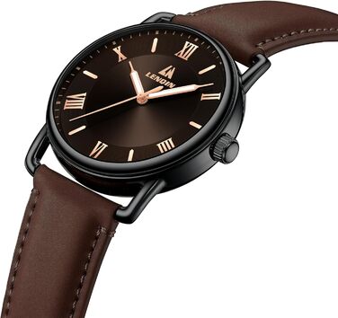 Чоловічий годинник LN LENQIN: аналоговий кварцовий годинник для чоловіків, водостійкий (30м), шкіряний ремінець, чорний/коричневий, бізнес-стиль