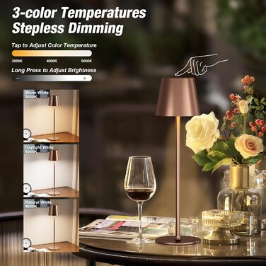 Набір з 2 бездротових настільних світильників LED з акумулятором, диммер сенсорний, 3 режими кольору, USB-C зарядка для спальні, столу, кемпінгу (Чорний)