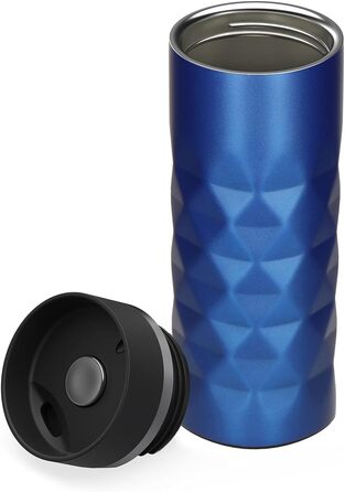 Термокружка Diamond з нержавіючої сталі 450 мл, з кнопкою, витримує гарячі та холодні напої, без BPA, вишуканий блиск (Ультрамарин)