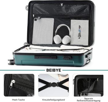 Набір валіз Beibye 2045 з двома колесами, 3 шт., для подорожей, жорсткий корпус, 20 кольорів (темно-зелений)