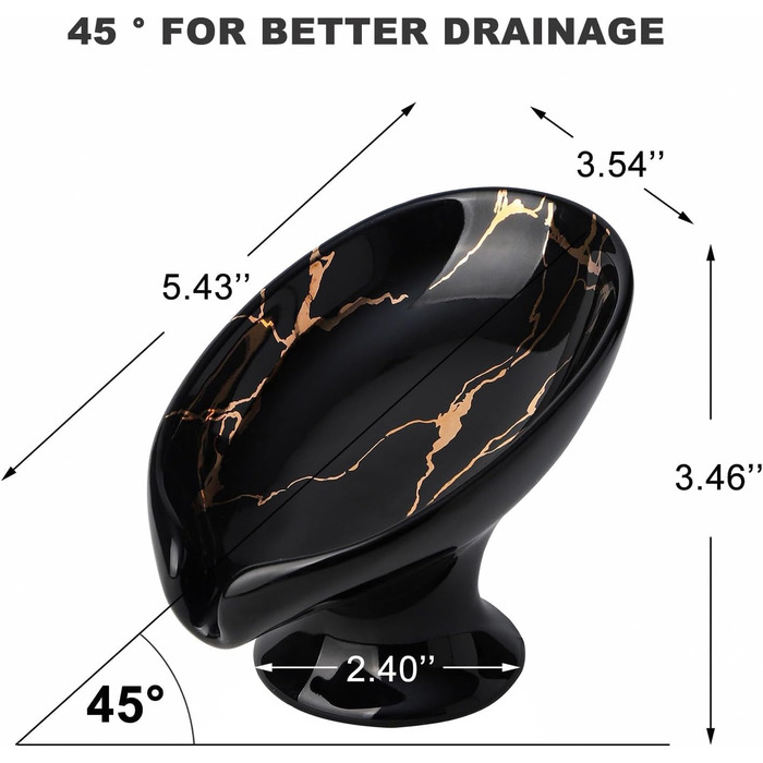 Керамічний підставка для мила, самостійно осушуючий, у формі листка, легко очищається, для ванної кімнати, кухні, душу (білий, чорний)