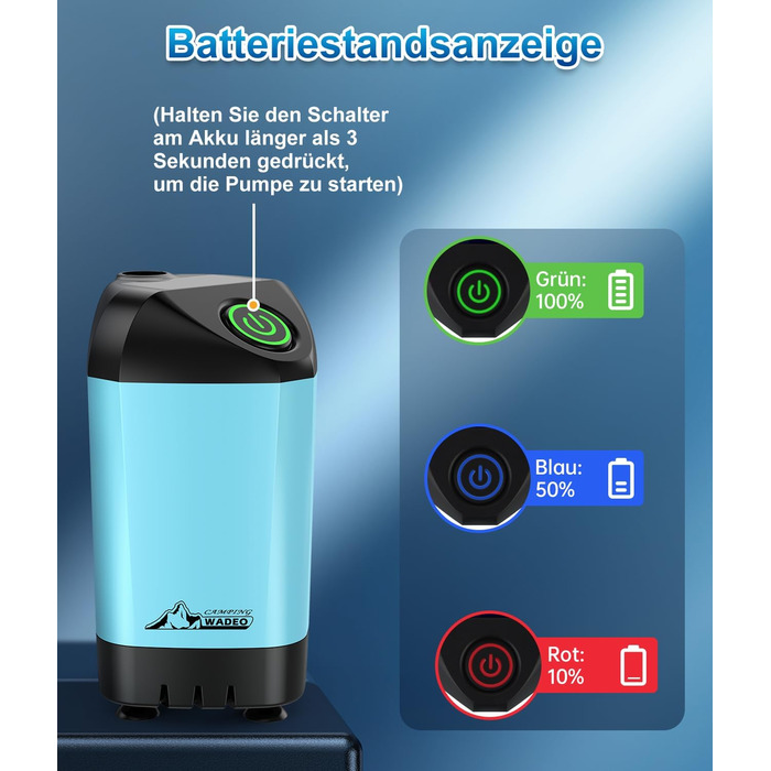 WADEO Portable Camping Shower Battery with Pump and Shower Bucket, Camping Shower with Rechargeable Battery, Mobile Shower Outdoor Showers with Shower Head, for Camping Trips, Garden, Hiking, Car Washing (Blue, with 20L Container)