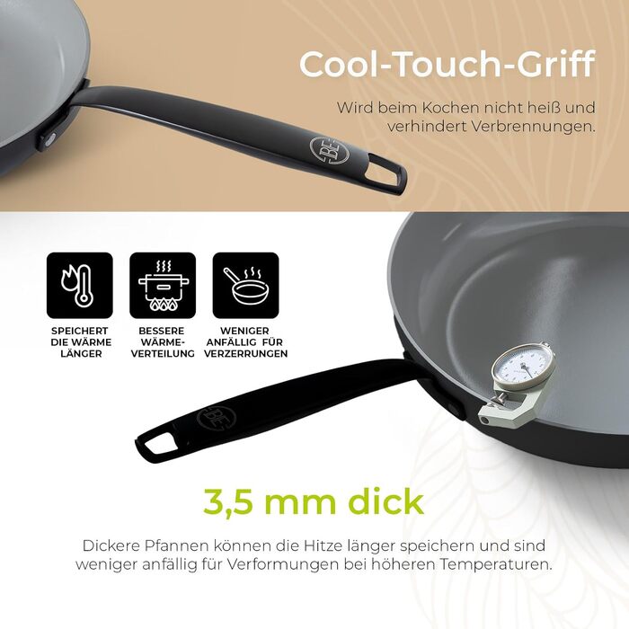 Каструля Be Living Essential з кришкою, 24 см, 7 л, антипригарне покриття Keramik Antihaft, для індукційних плит, без PTFE та PFOA, чорна