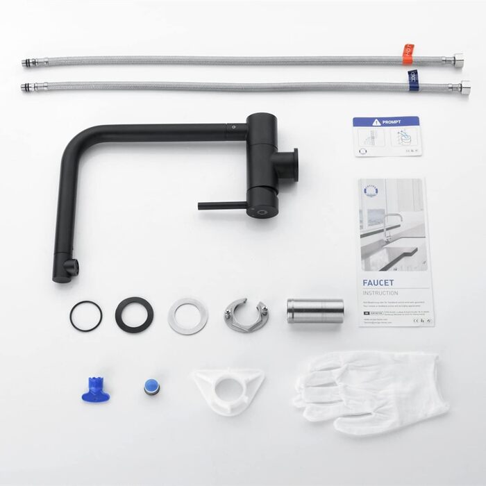 Кухонний змішувач CECIPA Vorfenster чорного матового кольору, високого тиску, з нержавіючої сталі, з гнучким виливом, поворотний на 360°