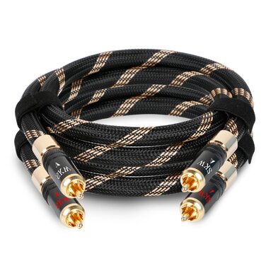 Акустичні кабелі SKW для колонок Hi-Fi, пара (2 шт), 1.5м, з позолоченими роз'ємами «банан» та нейлоновим обплетенням