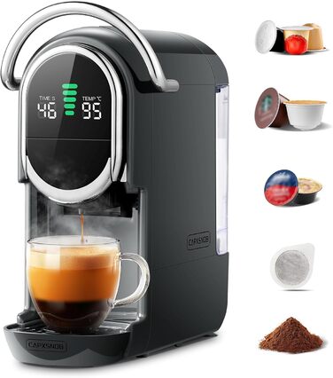 Кавомашина капсульна Magician1 Mini Kapselmaschine 5in1 для Nespresso, Dolce Gusto, Lavazza A Modo Mio, ESE 44, кавової гущі | 20 бар, 1450 Вт, LED-дисплей, 7 рівнів води | для дому та офісу (Сірий)