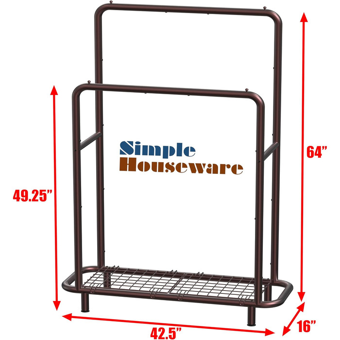 Вішалка-стійка для одягу Simple Houseware з подвійним поручнем та нижніми полицями, бронза