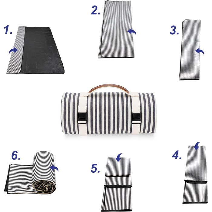 Водонепроникний плед для пікніка TwentyNext, 145x199.9 см, для пляжу, кемпінгу, з ручкою, машинного прання, складаний, в смужку