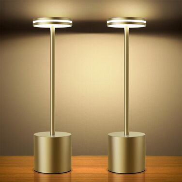 LED лампа Hapfish настільна бездротова, акумуляторна, 5000mAh, сенсорне керування, регулювання яскравості, з батареєю, алюміній, 3 колірні температури, для вулиці, нічника, столу, робочого столу – (2 шт. бронза)
