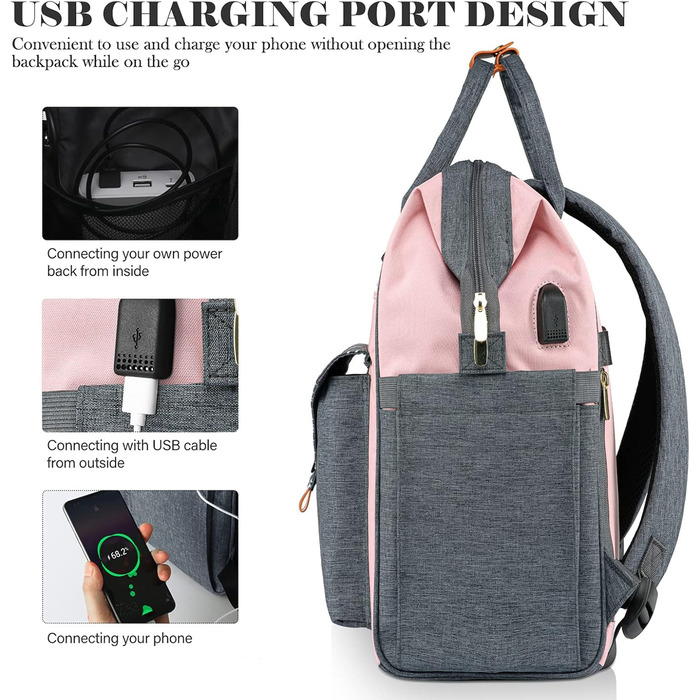 Жіночий рюкзак для ноутбука 15.6 дюймів, шкільний/робочий рюкзак з USB-портом для зарядки, для подорожей, кемпінгу, дівчаток, Оксфорд (рожевий)