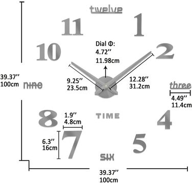 Vangold Modern Mute DIY Large Wall Clock 3D Sticker Home Office Decor Gift (Black)