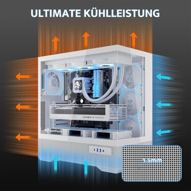 Ігровий корпус darkFlash LAND451 Midi Tower ATX (Білий) — підтримка BTF-материнських плат, вертикальна установка відеокарти RTX 5090 (до 420мм), Type-C, підтримка двох 360мм СРО, панорамний огляд