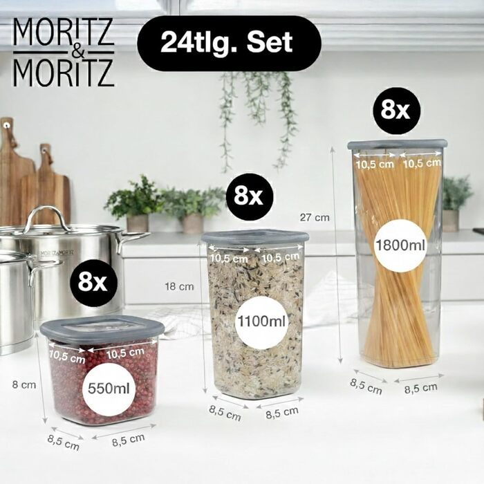 Набір контейнерів для зберігання продуктів Moritz & Moritz 24 шт. герметичні, для кухні, штабельовані