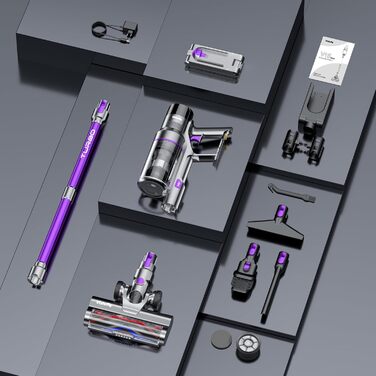 Бездротовий пилосос Vistefly V15s Max з акумулятором, 55000Pa, 75 хвилин роботи, 580W, сенсорний екран, 8 в 1, автоматичне розпізнавання пилу, для шерсті тварин, твердих поверхонь та килимів