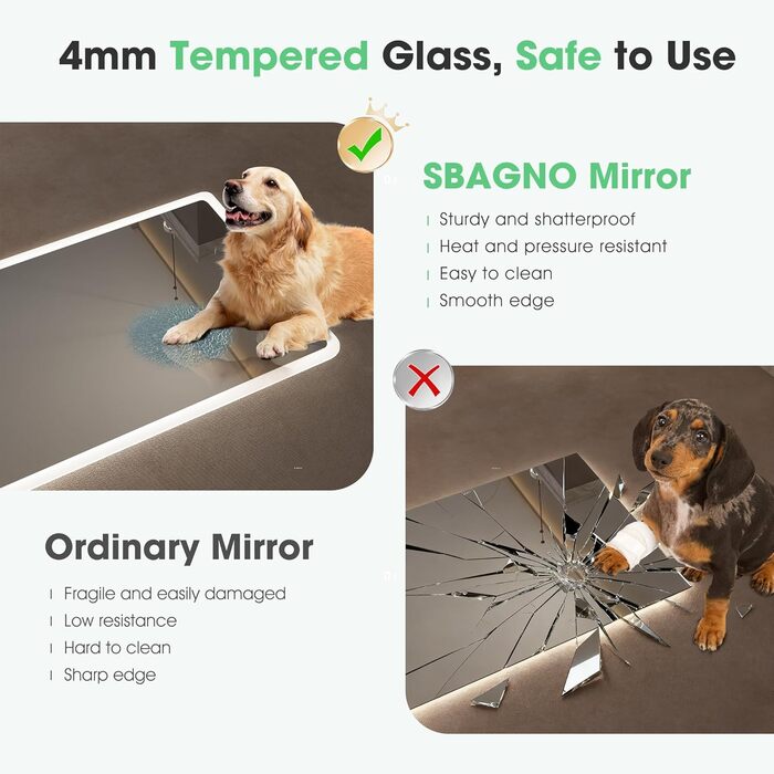 Дзеркало для ванної кімнати S'bagno з підсвічуванням 80x60 см, Bluetooth, протитуманне покриття, 3 кольори, регулювання яскравості, пам'ять налаштувань, загартоване скло, водонепроникність IP44, горизонтальне/вертикальне встановлення M66 (Bluetooth)