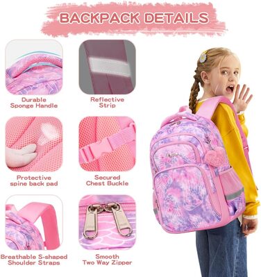 Дитячий рюкзак Cusangel для дівчаток та хлопчиків, ергономічний, регульований, водонепроникний, з нагрудним ременем - рожевий з серцем