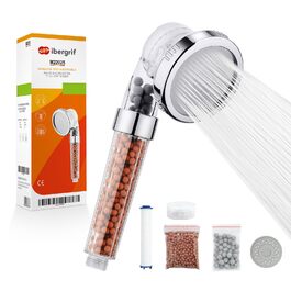 Насадка для душу Ibergrif з фільтром – економна душова лійка з високим тиском, 3 режими, фільтр 3-х шарів (хлор, бактерії, накип), антинакип, хром – для жорсткої води, M22025 Silver