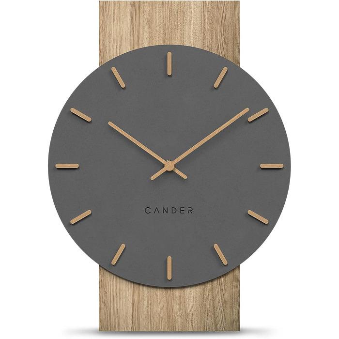 Cander Berlin MNU 2630 Z Wall Clock Silent 41 cm No Ticking Sounds Living Room Modern Vintage Gray Black Wooden Hands