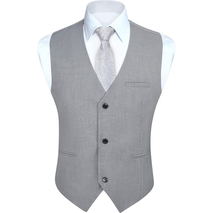 Жилет чоловічий HISDERN формальний елегантний, бавовна, однотонний V-подібний виріз з кишенями, для весілля, вечірки, бізнесу, сірий, XL