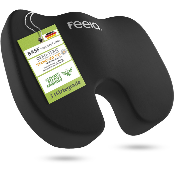 Подушка ортопедична автомобільна Feela® (Medium) – підтримка спини та куприка, 3 ступені жорсткості, чорна (60-80 кг)