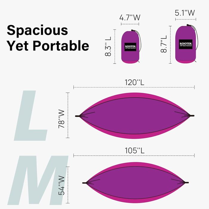 Гамак для кемпінгу Kootek, 227 кг, з ременями та сумкою, для відпочинку на природі, хайкінгу, пляжу, Olive & Dark Khaki (фіолетовий та рожевий, великий)