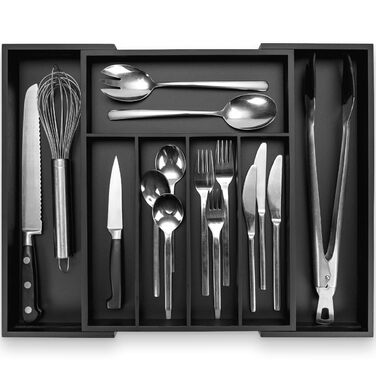 Органайзер для кухонних шухляд Besteckkasten #47 (глибина 47 см) з бамбука - чорний, висувний, для порядку в кухні