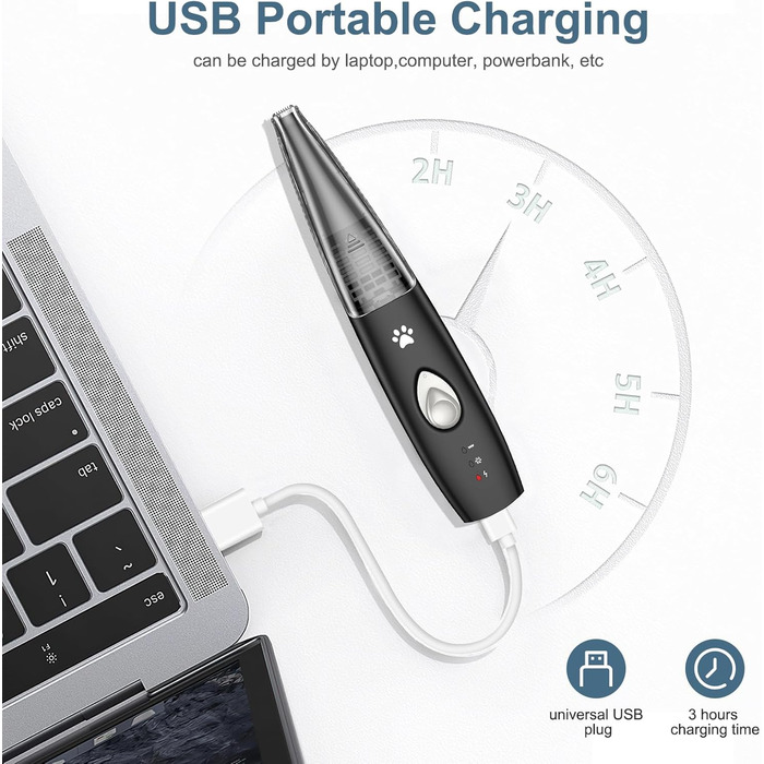 Триммер для собак 2-в-1 з пилососом, 6000 об/хв, USB, для догляду за лапами та очима, для дому та ветеринара