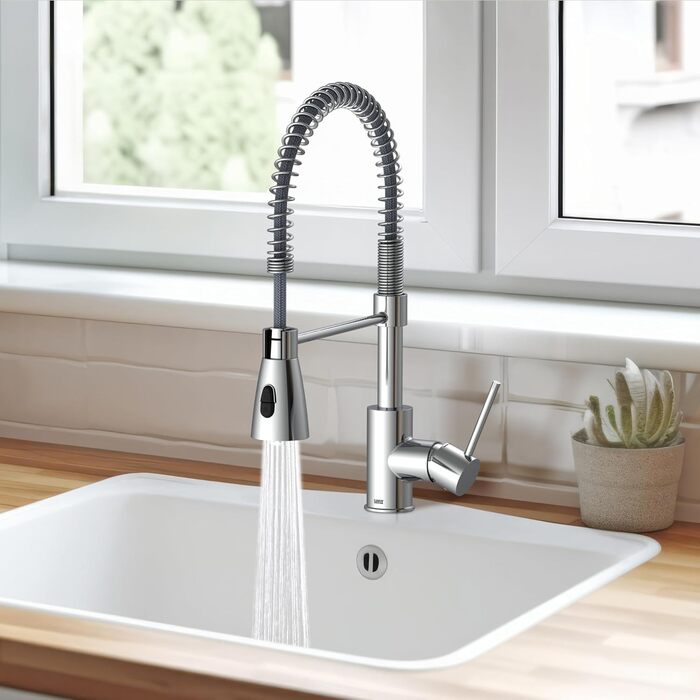 Кухонний змішувач Lenz KALANI² в стилі - з регульованою поливальною насадкою - проста установка та якісна обробка - 46070322 (Низький тиск, Хром)