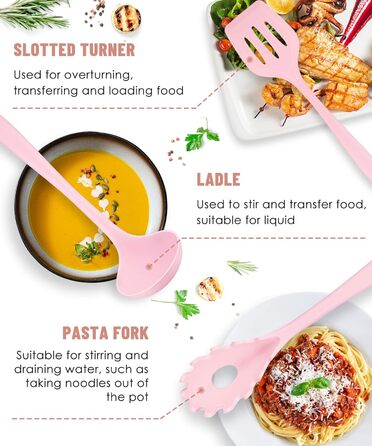 Набір кухонних аксесуарів з силікону, 12 шт., BPA-free, для антипригарного посуду, зелений (рожевий)